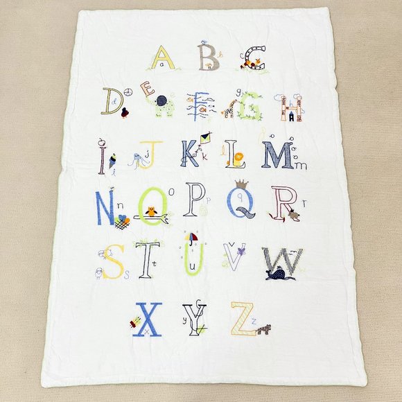 Handmade Alphabet Animal Embroidery Baby/Toddler Crib Cotton Quilt Hand Quilted - Picture 1 of 3